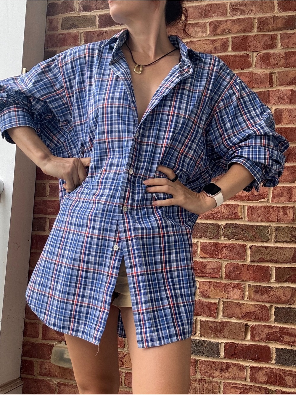 Men's Blue Plaid Button-Up Shirt
